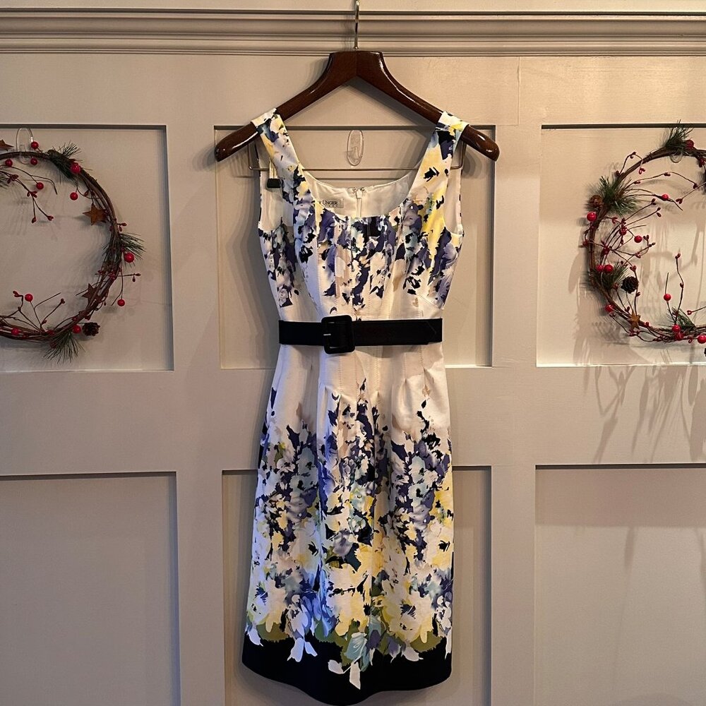 ✨ Kay Unger New York Floral Sheath Dress Size 2 🌸 Garden Party / Wedding Guest